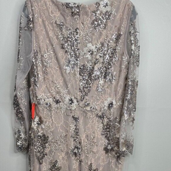 MAC DUGGAL 67539 Taupe Embellished V-Neck Illusion Long Sleeve Gown 6 NWT $698 - Picture 5 of 8